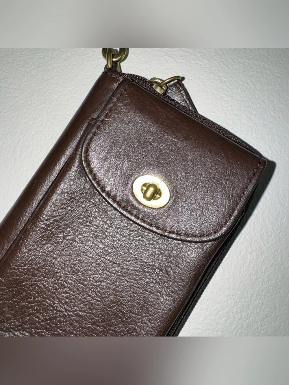 Coach Legacy Brown Leather Turnlock Zip Wristlet Wallet Y2K Brass